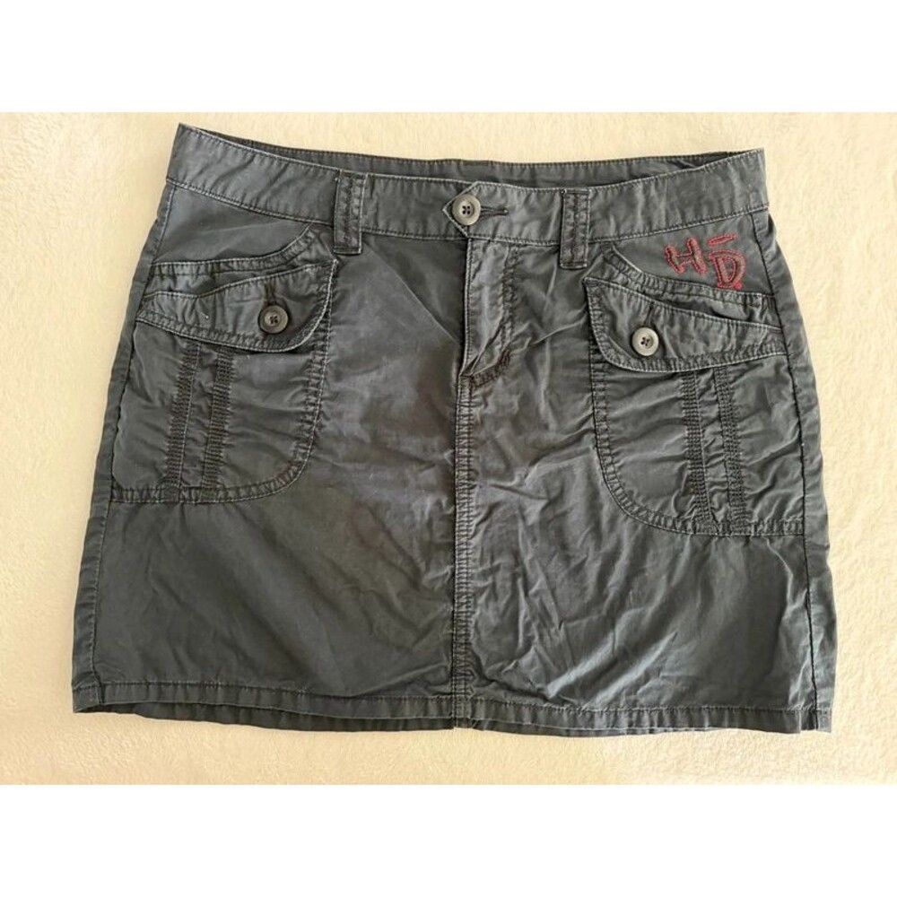 Harley-Davidson Embroidered HD Cargo Utility Cotton Mini Skirt Black/Grey Size 8